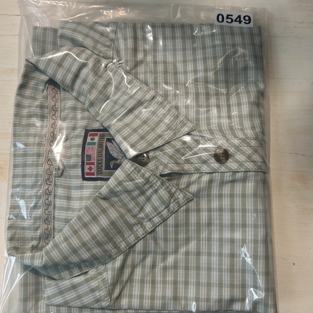 Ducks Unlimited Drake Waterfowl Shirt Large SS Button Down Green White Check - Picture 15 of 15